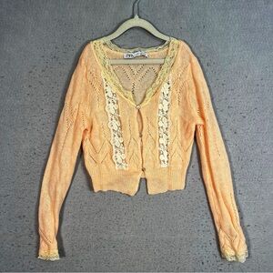 Zara Apricot Lace Trim Cardigan Size S